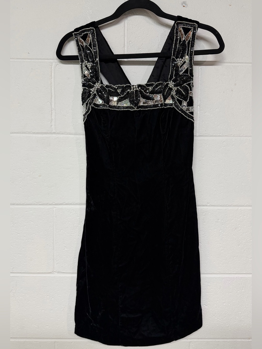Vintage Blondie and Me Black Velvet Beaded Sequin Minidress